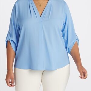 Calvin Klein Sky Blue V-Neck Blouse